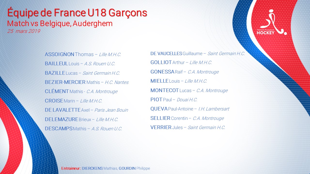 Sélection U18G Match vs BEL 25 mars