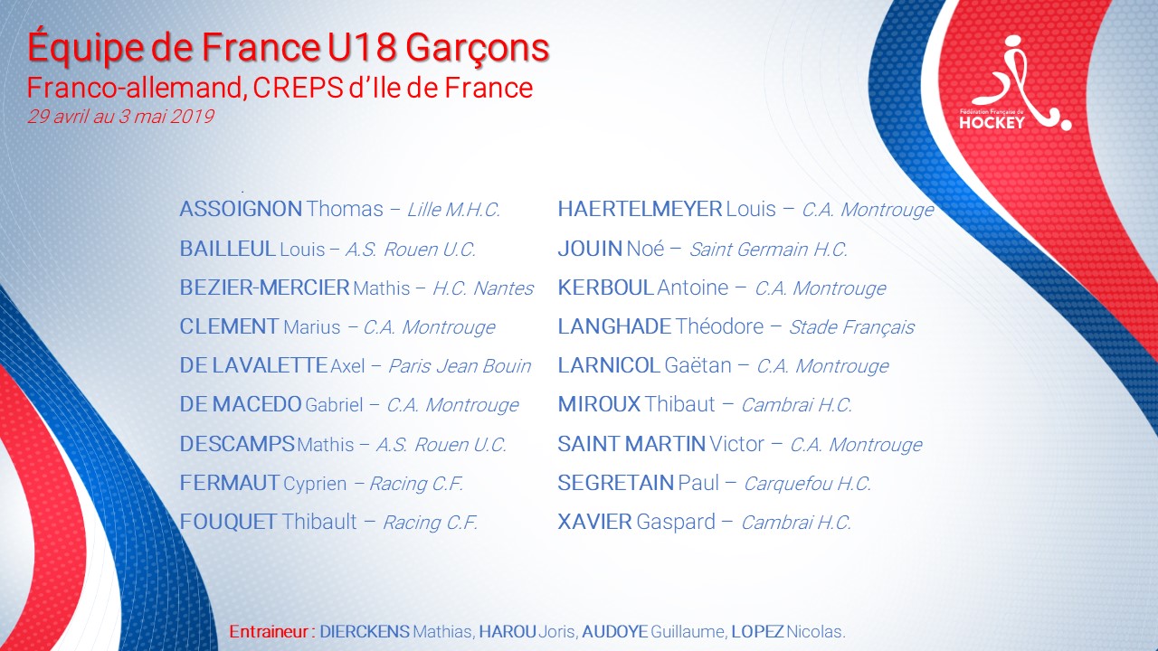 Sélection U18G Equipe de France U18G Franco Allemand 29 avril au 3 mai v2