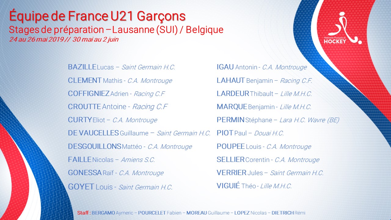 Sélection EDF U21 Garçons Stage Lausanne Belgique