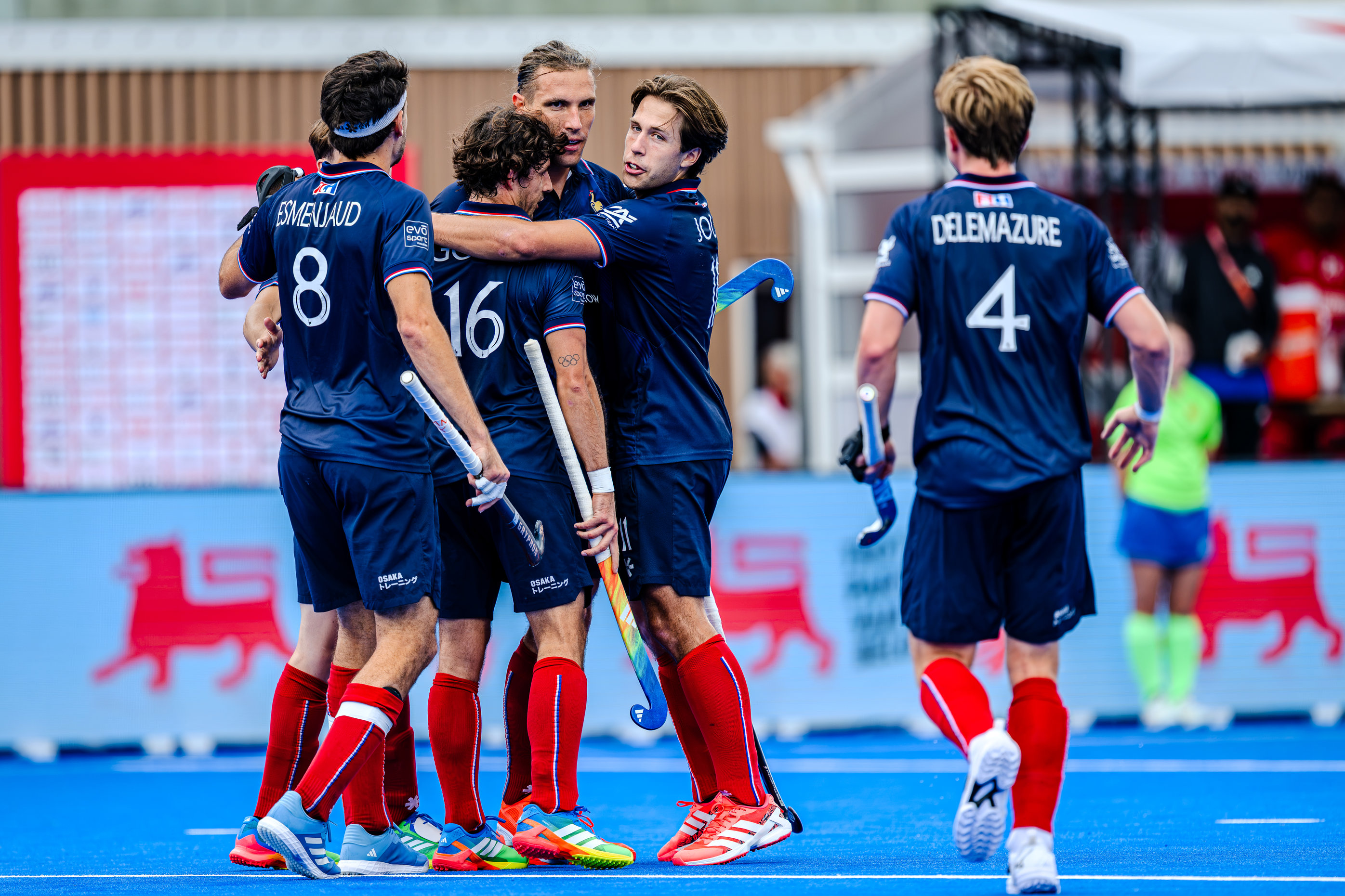 Wavre - 2026 FIH Hockey World Cup Belgium &amp; Netherlands (M)10 France v Malaysia (Pool B)Picture: Victor Charlet Player of France celebrates with teammates after scoring the team’s first goal COPYRIGHT WORLDSPORTPICS / Will PalmerNo archive allowed