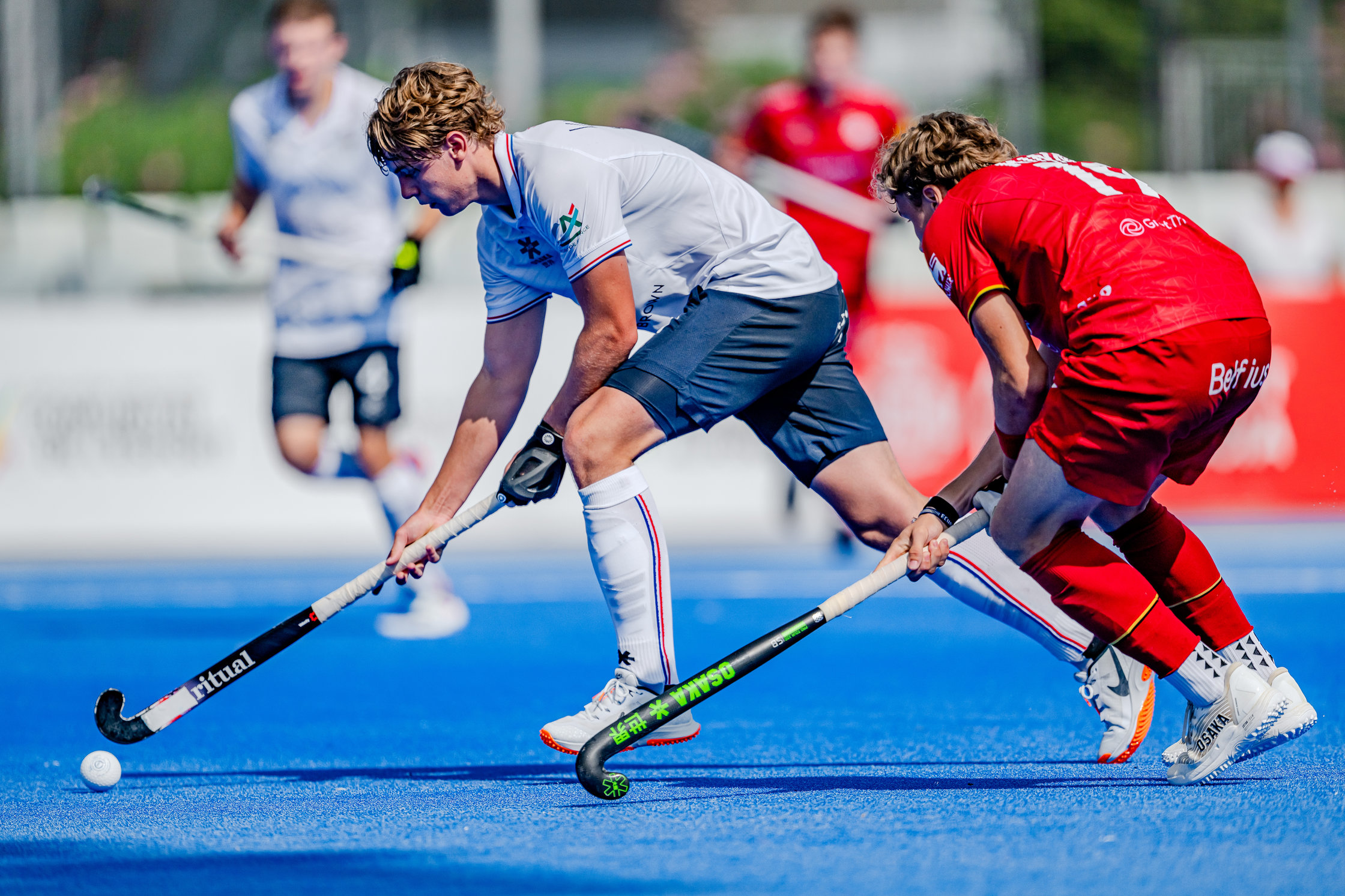 Valencia - 2026 EuroHockey U21 Championship Men 10 Belgium v France (Pool A)Picture: Sascha Kinnen player of Belgium battles for the ball COPYRIGHT WORLDSPORTPICS/ FRANK UIJLENBROEKNo archive allowed