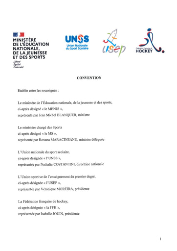  Convention signée FFH – MENJS – Usep – UNSS - Septembre 2021