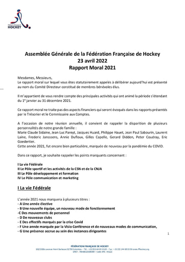 Rapport moral FFH 2021