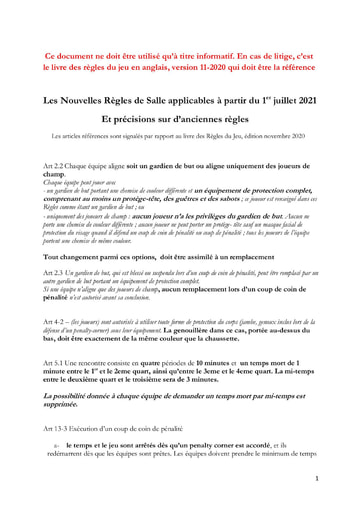 Règles en Salle applicables au 1 07 2021 11 nov 2021