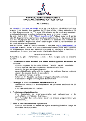 Offre d'emploi chargé-e de mission équipements FFH